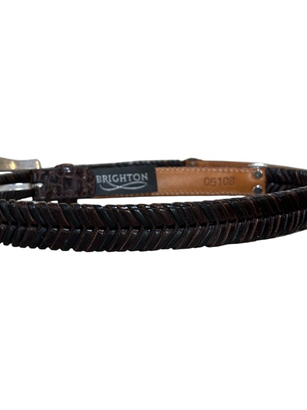Brighton Brown Croc Embossed Braided Leather Belt L 38 Silver Buckle 1in - Picture 5 of 7